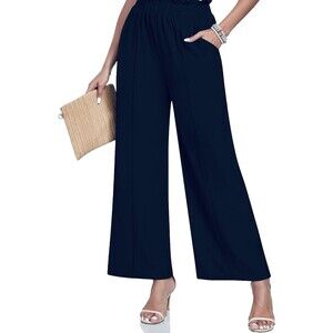 New Anyally Wide Leg Cropped Pants Women’s Sz XL Ribbed Waist Stretch Palazzo